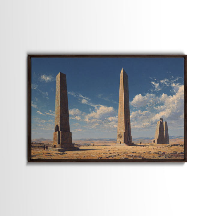 Desert Monument Obelisks Framed Canvas Print, African Landscape, Ancient African Art, Sahara Home Wall Decor, Travel Gift