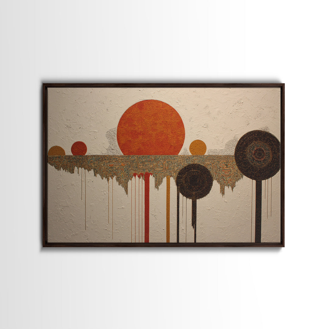 Orange Sun Circles And Tribal Pattern Wall Art, Abstract African Art, Burnt Orange Art, Bohemian Home Decor, Cultural Gift