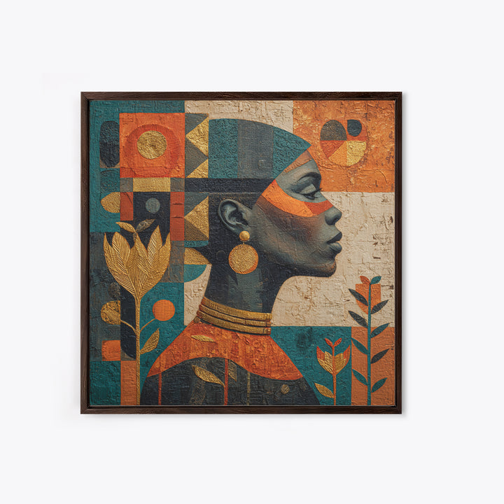 African Goddess Emerging from Botanical Forms and Canvas Print, African Inspired Art, Removable Wallpaper, Living Room Decor, AIA-1x1-39
