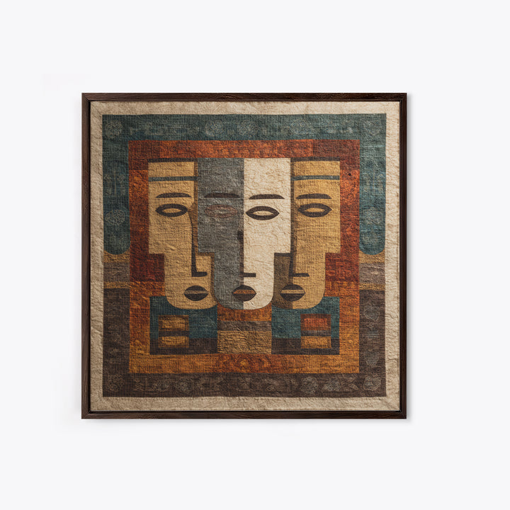 Minimalist African Line Art Faces on Parchment Canvas Print, African Inspired Art, African Wall Art, Living Room Decor, AIA-1x1-58