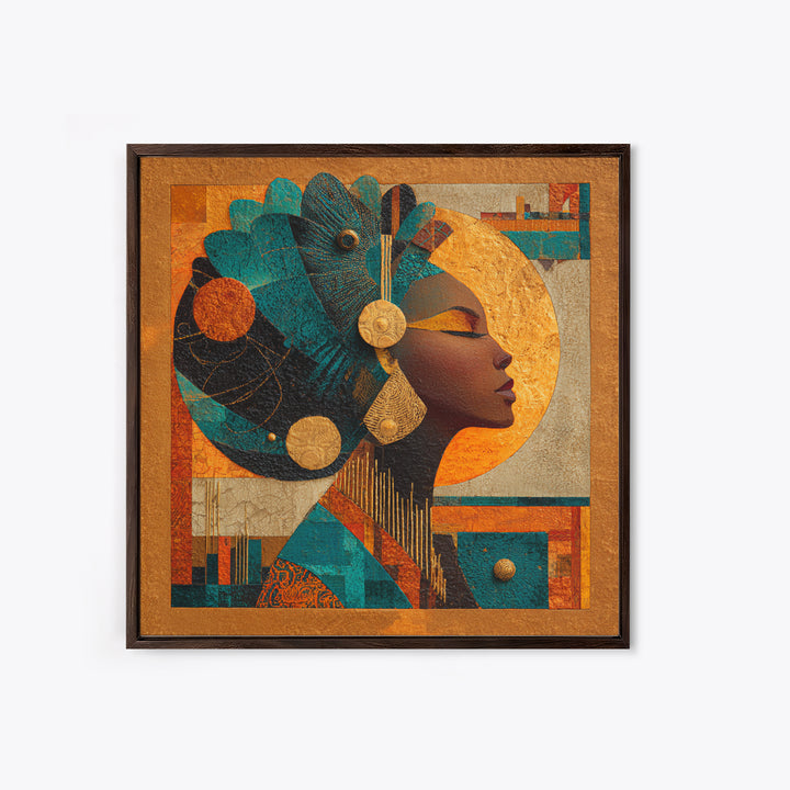 Contemporary Afro Futurist Woman Framed Canvas Print, African Inspired Art, Living Room Art, Living Room Decor, Oil Painting, AIA-1x1-74