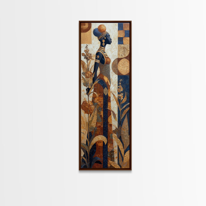 African Goddess Emerging from Botanical Forms and Canvas Print, African Inspired Art, African American Art, Living Room Decor, AIA-1x3-75