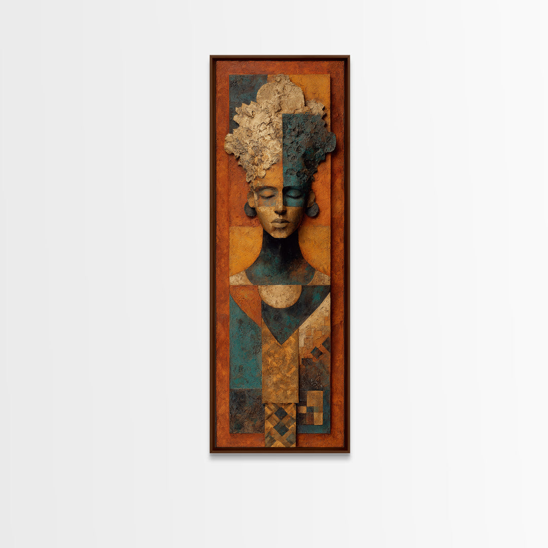 Tribal Symbol Abstraction Framed Canvas Print, African Inspired Art, Statement Artwork, Living Room Decor, Abstract Art, AIA-1x3-8