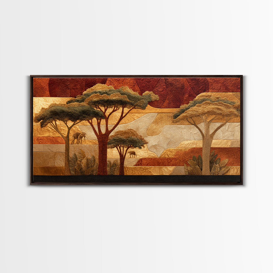 Safari Landscape with Acacia Trees and Golden Canvas Print, African Inspired Art, African American Art, Living Room Decor, AIA-2x1-100