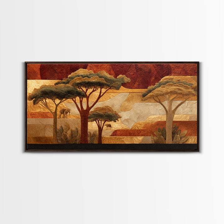 Safari Landscape with Acacia Trees and Golden Canvas Print, African Inspired Art, African American Art, Living Room Decor, AIA-2x1-100