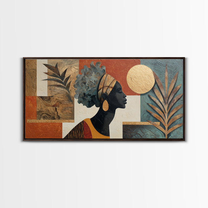 African Goddess Emerging from Botanical Forms and Canvas Print, African Inspired Art, Removable Wallpaper, Living Room Decor, AIA-2x1-11