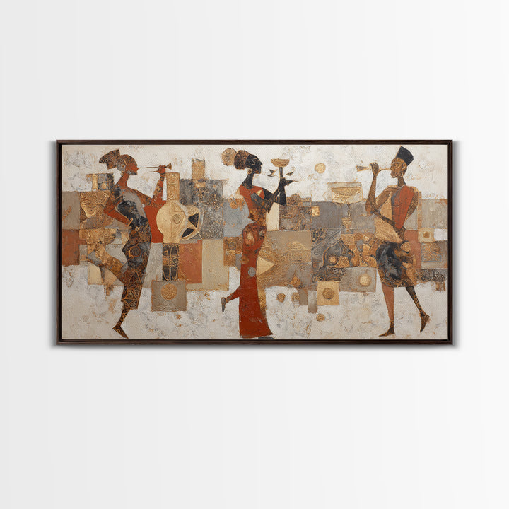 Afro Bohemian Neutral Abstract Framed Canvas Print, African Inspired Art, Digital Wall Art, Living Room Decor, Abstract Art, AIA-2x1-56