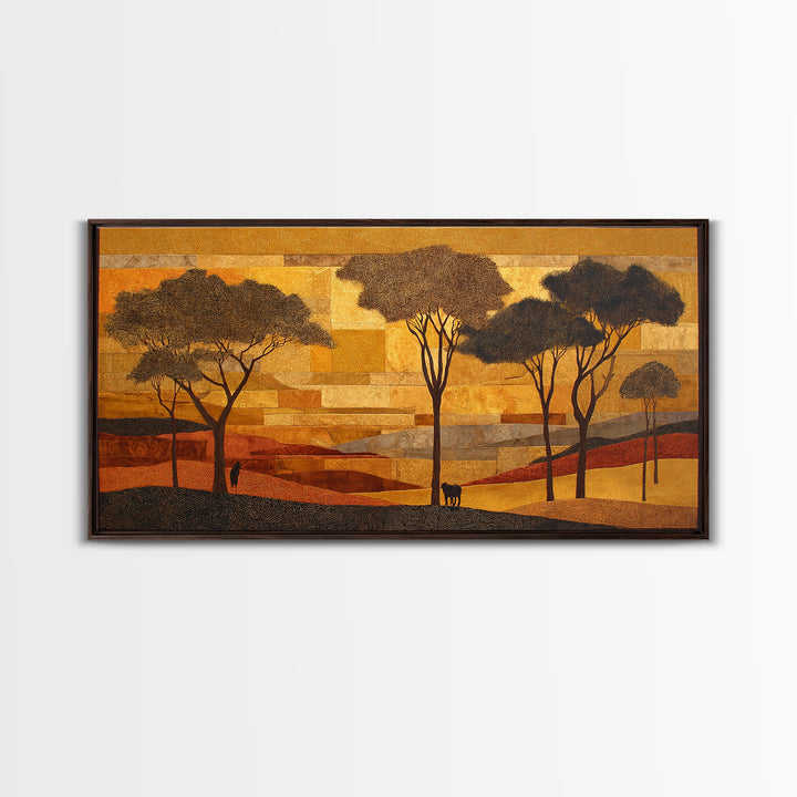 Safari Landscape with Acacia Trees and Golden Canvas Print, African Inspired Art, Bedroom Wall Decor, Living Room Decor, AIA-2x1-76