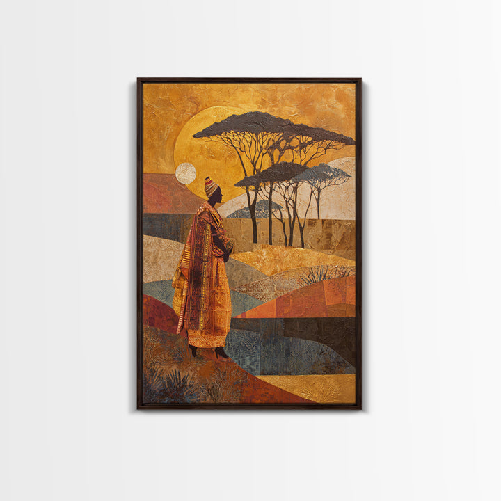 Safari Landscape with Acacia Trees and Golden Canvas Print, African Inspired Art, Botanical Wall Art, Living Room Decor, AIA-2x3-16