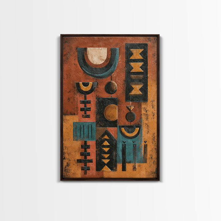 Mud Cloth Geometric Abstraction Framed Canvas Print, African Inspired Art, Digital Art, Living Room Decor, Abstract Art, AIA-2x3-59