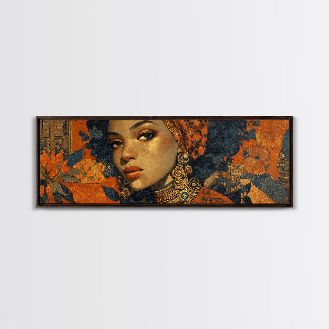Contemporary Black Femininity Portrait Canvas Print, African Inspired Art, Wall Art Print, Living Room Decor, Oil Painting, AIA-3x1-13