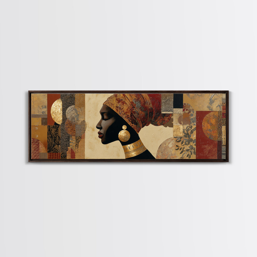 Regal African Queen Portrait Framed Canvas Print, African Inspired Art, Digital Art Prints, Living Room Decor, Oil Painting, AIA-3x1-17