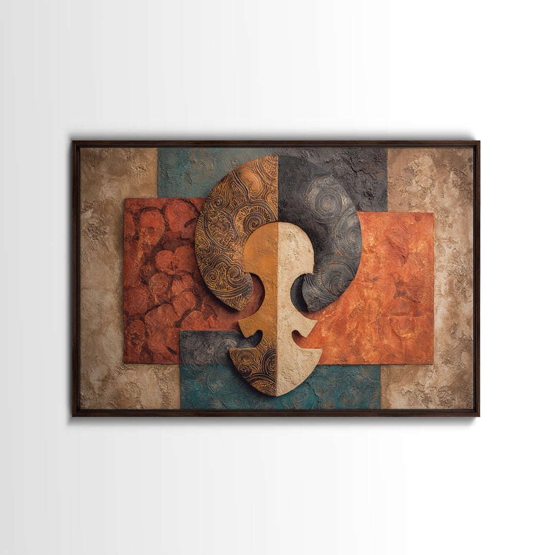Tribal Symbol Abstraction Framed Canvas Print, African Inspired Art, Bedroom Wall Decor, Living Room Decor, Abstract Art, AIA-3x2-24