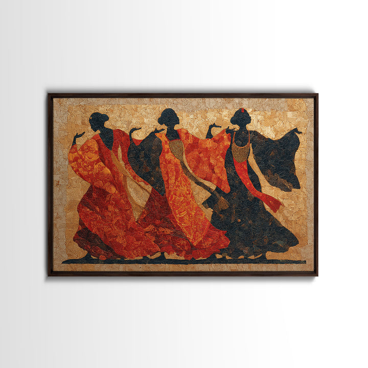 Ceremonial Dancers in Motion with Crimson and Canvas Print, African Inspired Art, Living Room Wall Art, Living Room Decor, AIA-3x2-70
