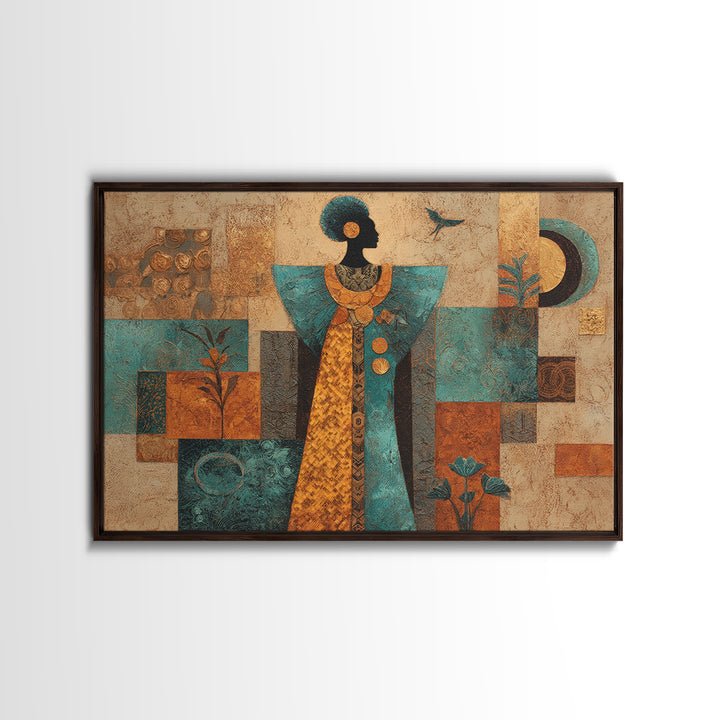 Afro Surreal Dreamscape Framed Canvas Print, African Inspired Art, Bedroom Wall Decor, Living Room Decor, Oil Painting, AIA-3x2-74