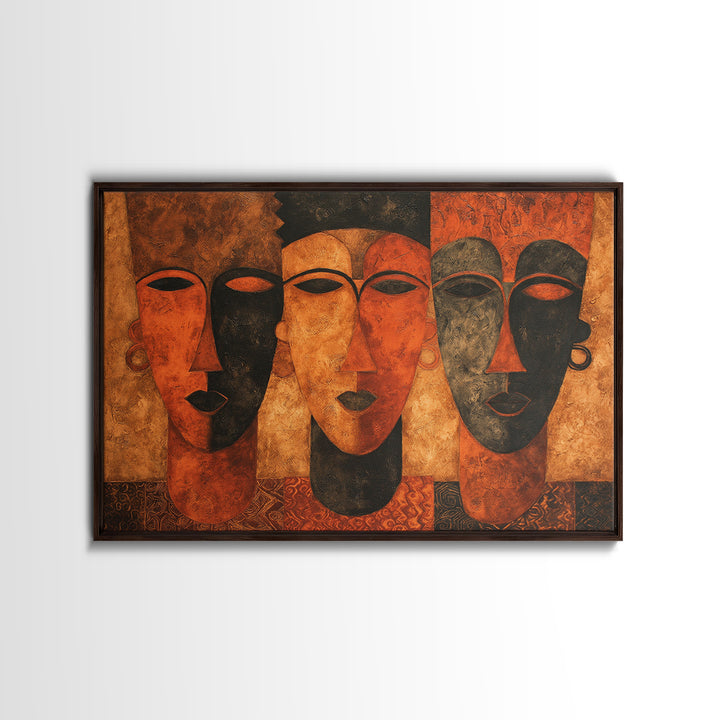 Minimalist African Line Art Faces on Parchment Canvas Print, African Inspired Art, Removable Wallpaper, Living Room Decor, AIA-3x2-86
