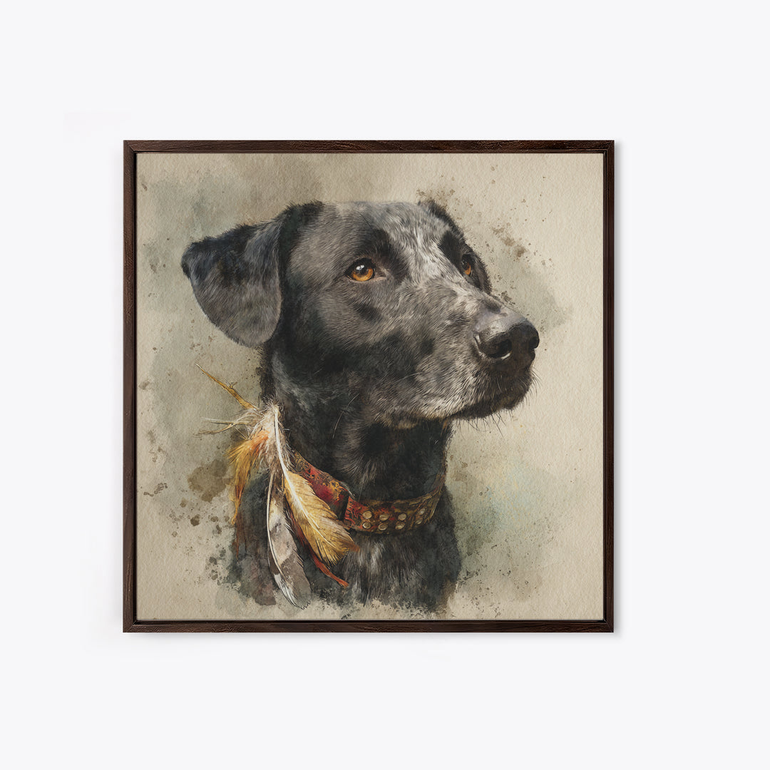 Dog Portrait with Painterly Collar and Loyal Canvas Print, Animal Art, Modern Wall Art, Living Room Decor, Fine Art, Creature, ANI-1x1-13