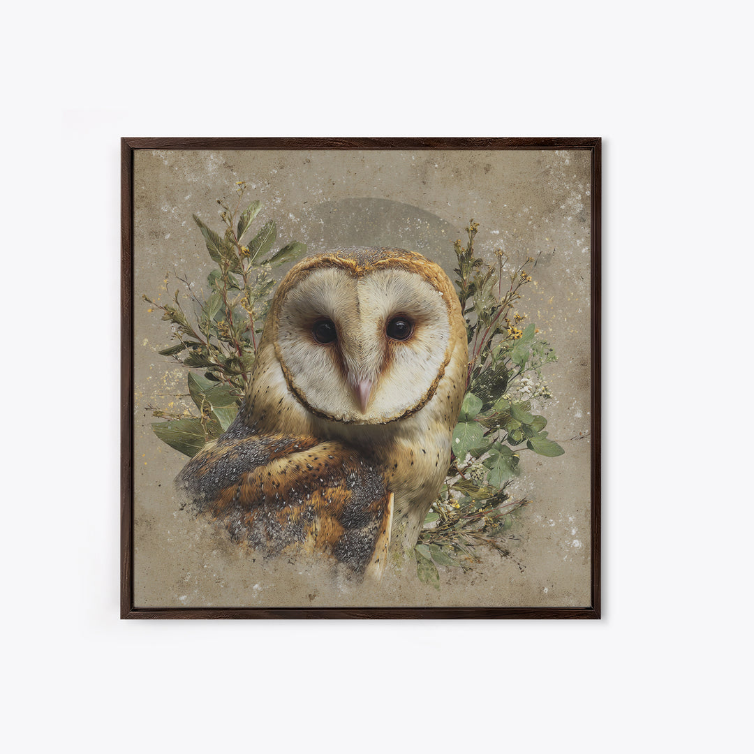 Owl with Moonlit Feathers and Celestial Accents Canvas Print, Animal Art, Nursery Decor, Living Room Decor, Oil Painting, ANI-1x1-15
