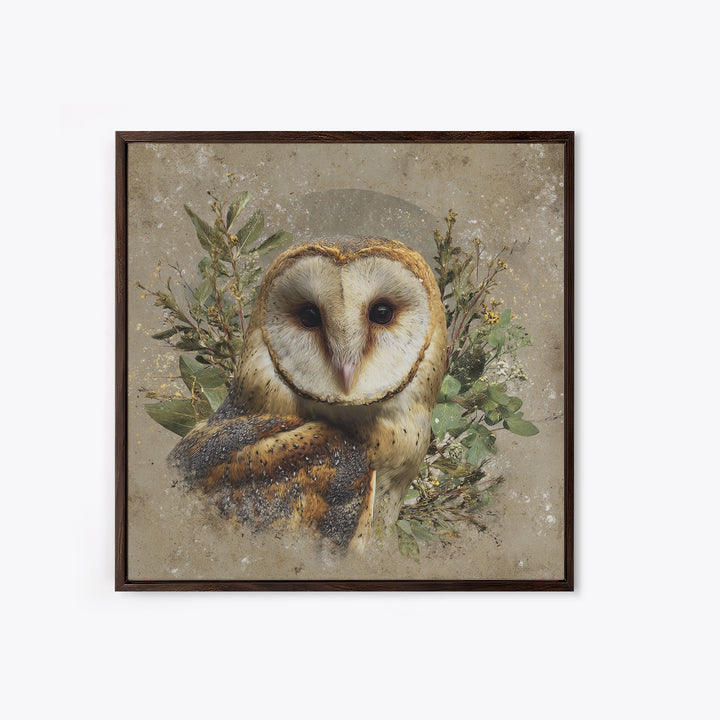 Owl with Moonlit Feathers and Celestial Accents Canvas Print, Animal Art, Nursery Decor, Living Room Decor, Oil Painting, ANI-1x1-15