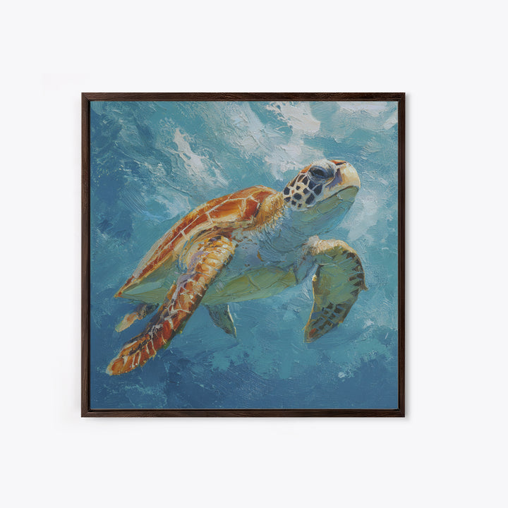 Sea Turtle Drifting Through Luminous Blue Water Canvas Print, Animal Art, Digital Print, Living Room Decor, Fine Art, Creature, ANI-1x1-18