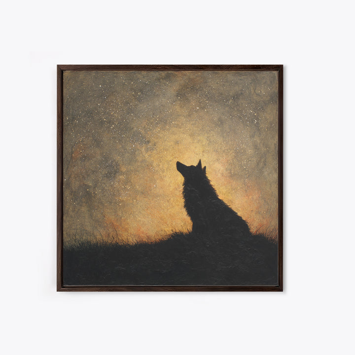 Wolf Silhouette Beneath a Star Filled Sky Canvas Print, Animal Art, Printable Art, Living Room Decor, Oil Painting, Creature, ANI-1x1-22