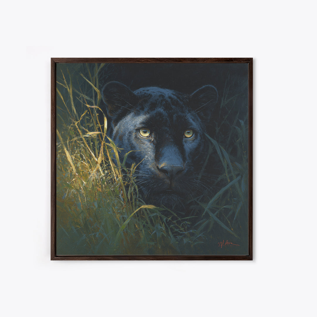 Dramatic Black Panther Emerging from Deep Jungle Canvas Print, Animal Art, Nursery Art, Living Room Decor, Oil Painting, ANI-1x1-30
