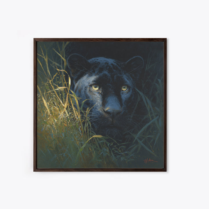 Dramatic Black Panther Emerging from Deep Jungle Canvas Print, Animal Art, Nursery Art, Living Room Decor, Oil Painting, ANI-1x1-30