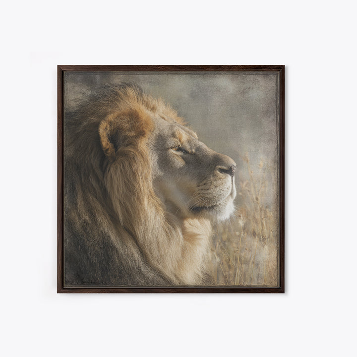 Regal Lion Profile Framed Canvas Print, Animal Art, Statement Artwork, Living Room Decor, Abstract Art, Creature, Wall Decor, ANI-1x1-33