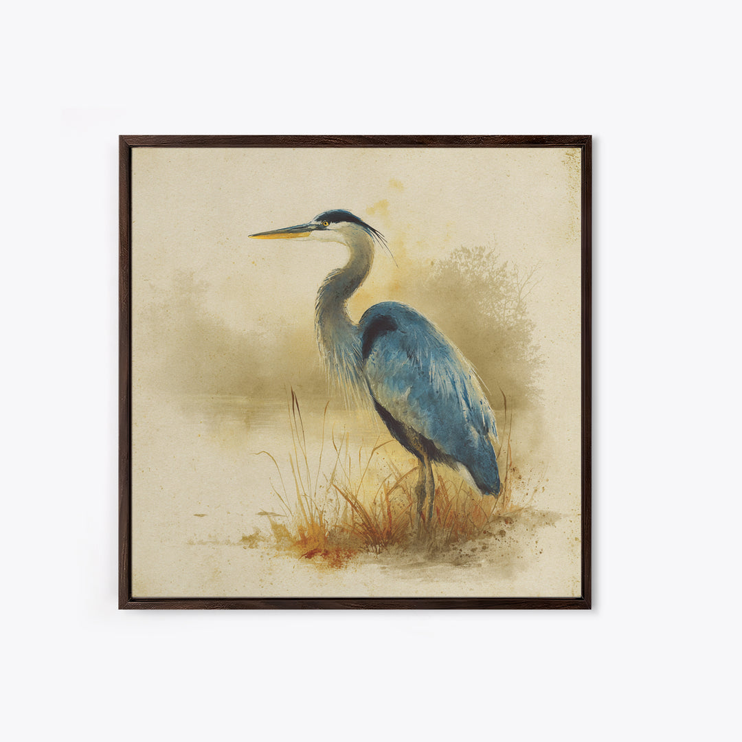 Blue Heron Standing Canvas Print, Animal Art, Printable Art, Living Room Decor, Fine Art, Creature, Downloadable Art, ANI-1x1-35
