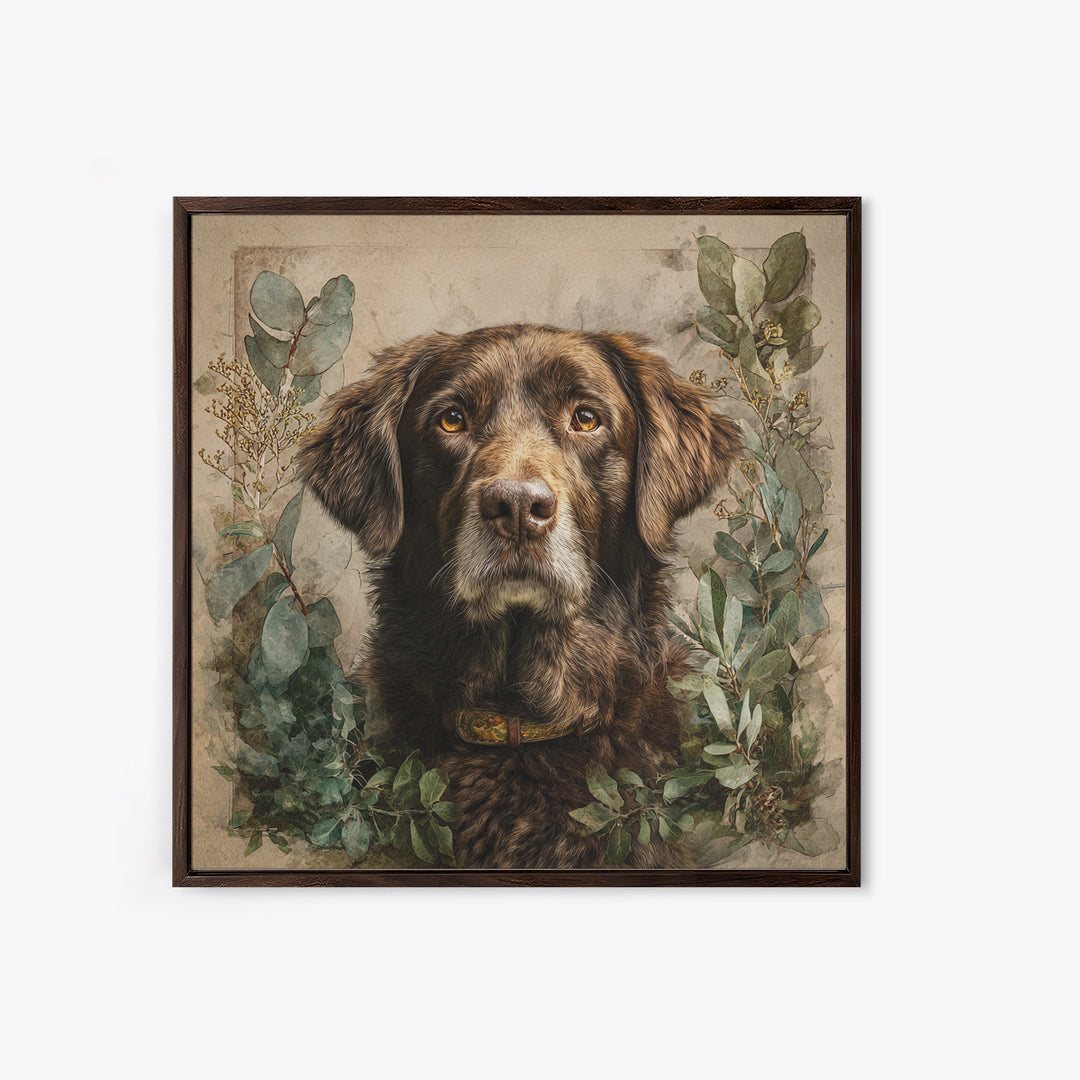 Dog Portrait with Painterly Collar and Loyal Framed Canvas Print, Animal Art, Downloadable Art, Living Room Decor, Creature, ANI-1x1-37