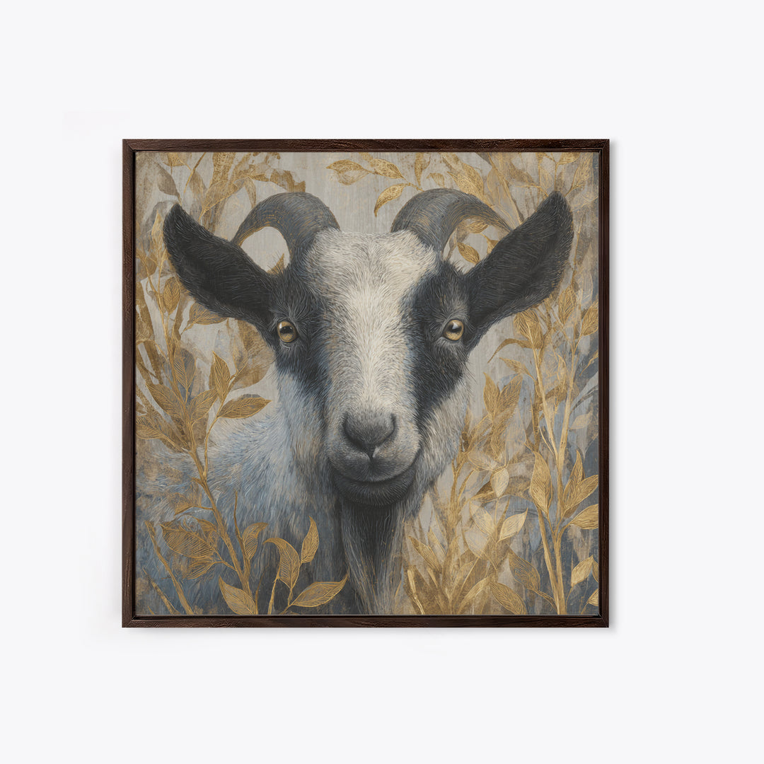 Goat Portrait with Rustic Folk Art Personality Canvas Print, Animal Art, Neutral Decor, Living Room Decor, Fine Art, Creature, ANI-1x1-45