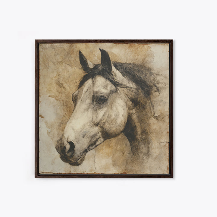 Majestic Horse Head Framed Canvas Print, Animal Art, Safari Nursery Decor, Living Room Decor, Oil Painting, Creature, ANI-1x1-51