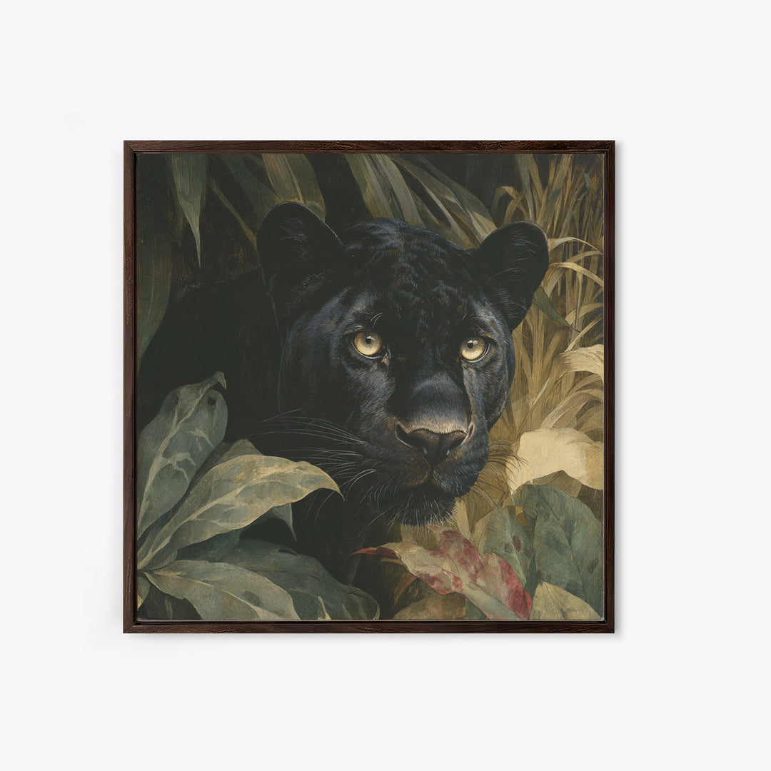 Dramatic Black Panther Emerging from Deep Jungle Canvas Print, Animal Art, Nursery Art, Living Room Decor, Oil Painting, ANI-1x1-54