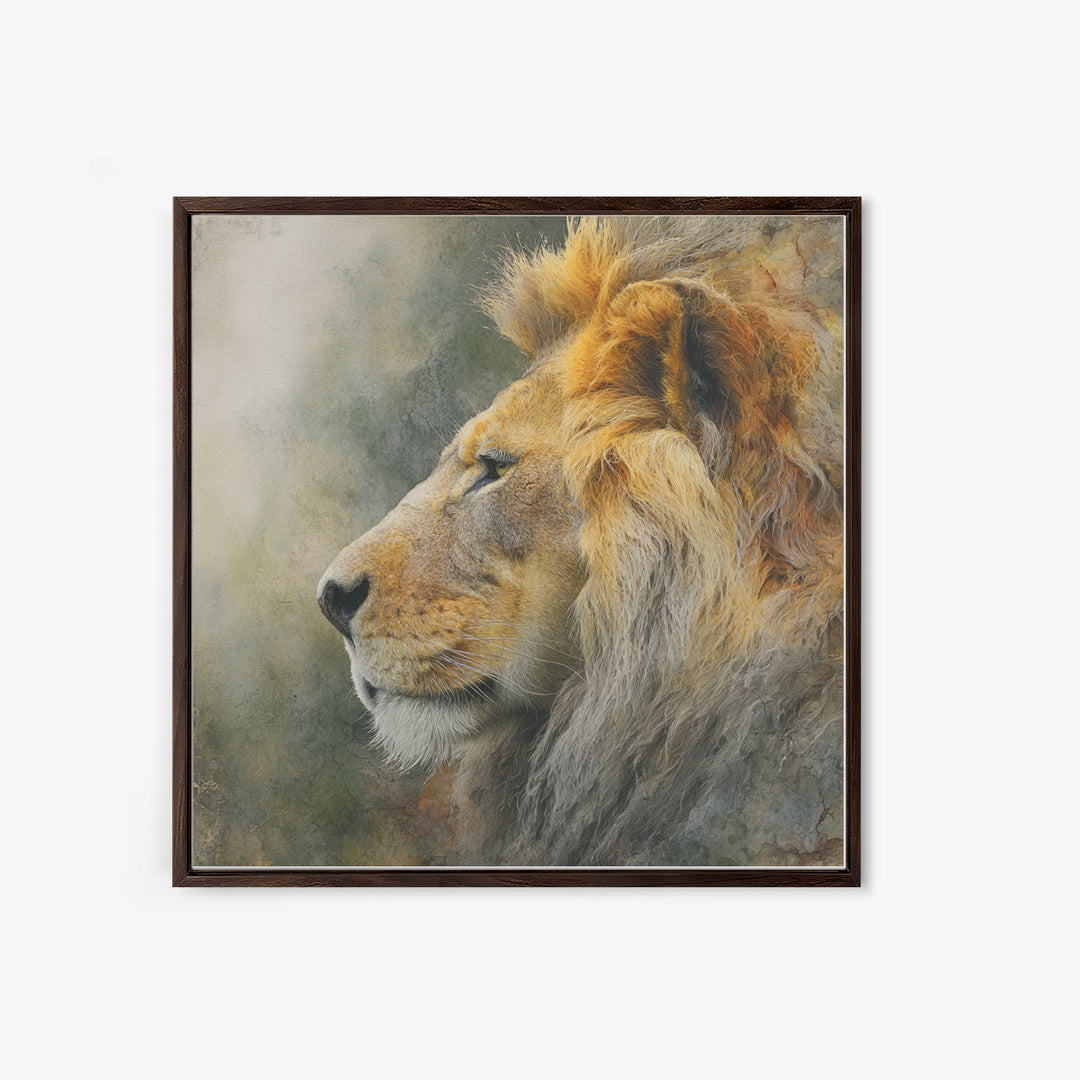 Regal Lion Profile Framed Canvas Print, Animal Art, Statement Artwork, Living Room Decor, Abstract Art, Creature, Wall Decor, ANI-1x1-57