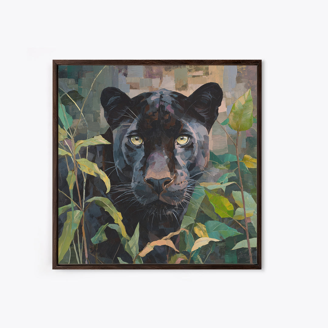 Dramatic Black Panther Emerging from Deep Jungle Canvas Print, Animal Art, Farmhouse Decor, Living Room Decor, Creature, ANI-1x1-6