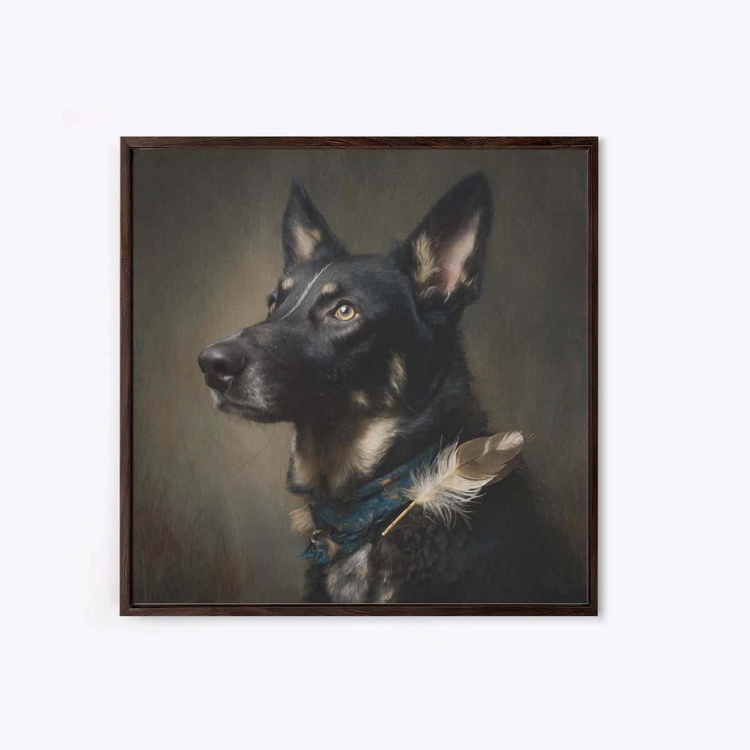 Dog Portrait with Painterly Collar and Loyal Framed Canvas Print, Animal Art, Downloadable Art, Living Room Decor, Creature, ANI-1x1-61