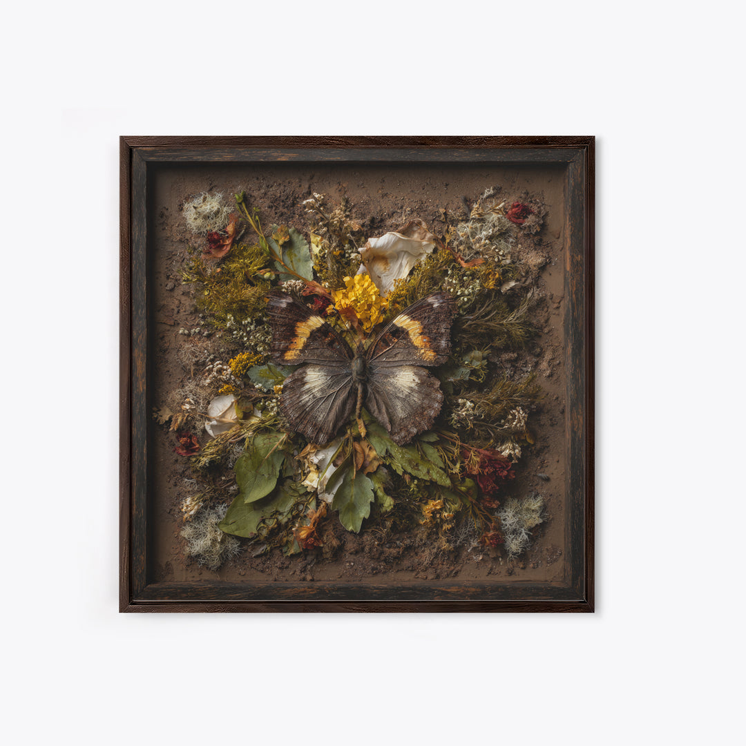 Butterfly Specimen Composition Framed Canvas Print, Animal Art, Cat Art, Living Room Decor, Fine Art, Creature, Art Print, ANI-1x1-71