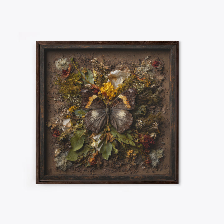 Butterfly Specimen Composition Framed Canvas Print, Animal Art, Cat Art, Living Room Decor, Fine Art, Creature, Art Print, ANI-1x1-71