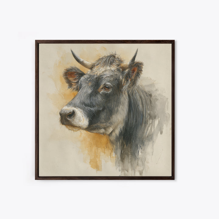 Gentle Cow Portrait Framed Canvas Print, Animal Art, Fine Art Print, Living Room Decor, Fine Art, Creature, Wall Decor, ANI-1x1-79