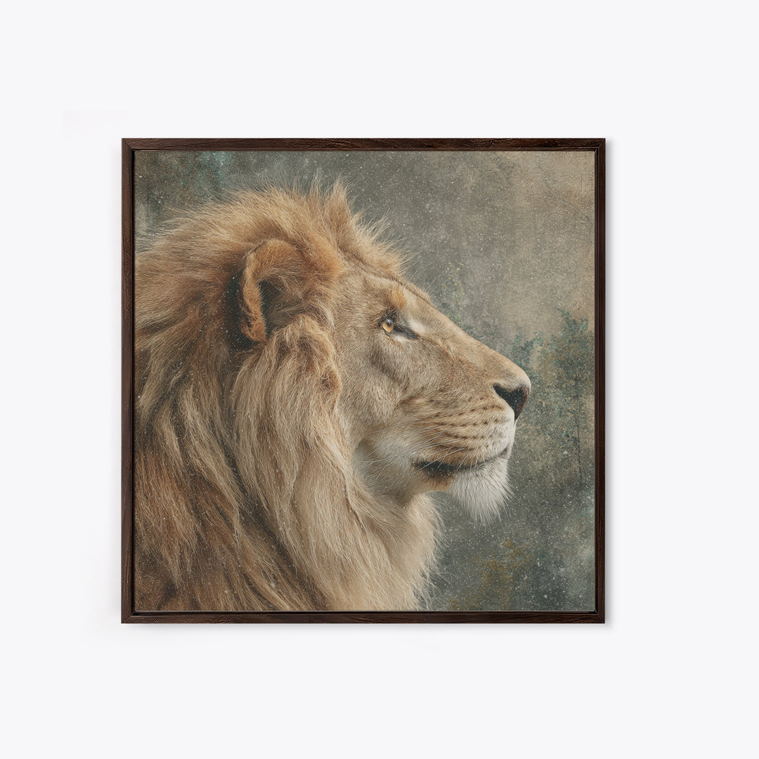 Regal Lion Profile Canvas Print, Animal Art, Textured Painting, Living Room Decor, Fine Art, Creature, Printable Wall Art, ANI-1x1-81