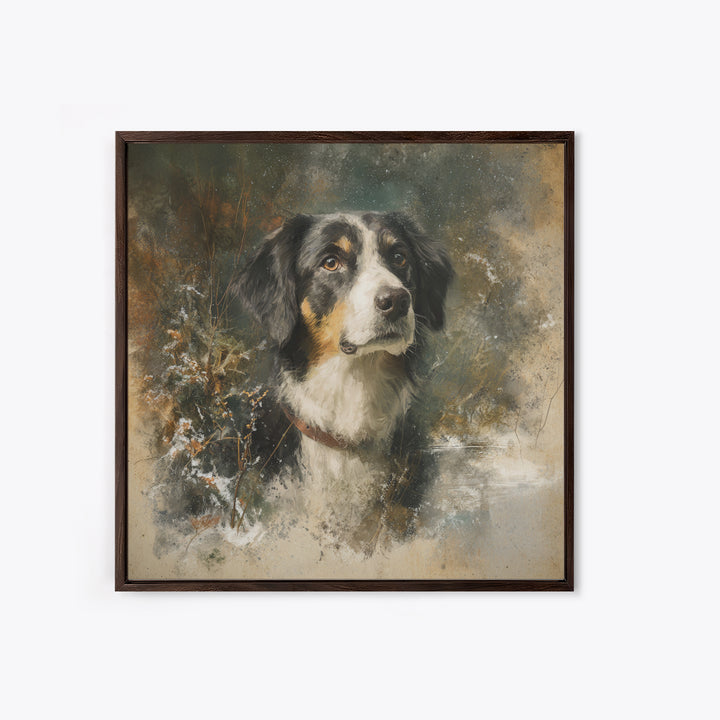 Dog Portrait with Painterly Collar and Loyal Canvas Print, Animal Art, Boho Decor, Living Room Decor, Fine Art, Creature, ANI-1x1-85