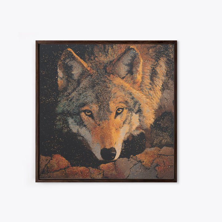 Wolf Silhouette Beneath a Star Filled Sky Canvas Print, Animal Art, Colorful Wall Art, Living Room Decor, Fine Art, Creature, ANI-1x1-94