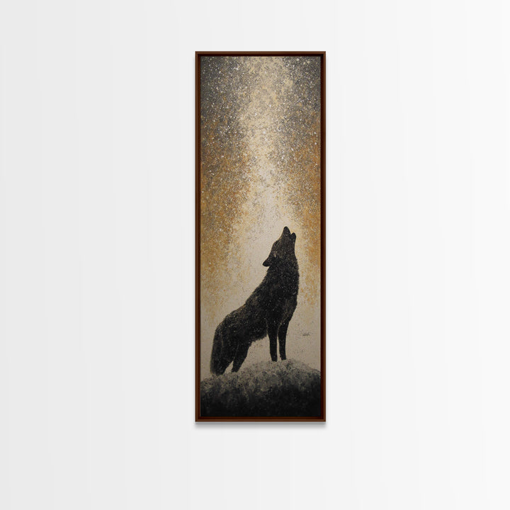 Wolf Silhouette Beneath a Star Filled Sky Canvas Print, Animal Art, Farmhouse Decor, Living Room Decor, Fine Art, Creature, ANI-1x3-10