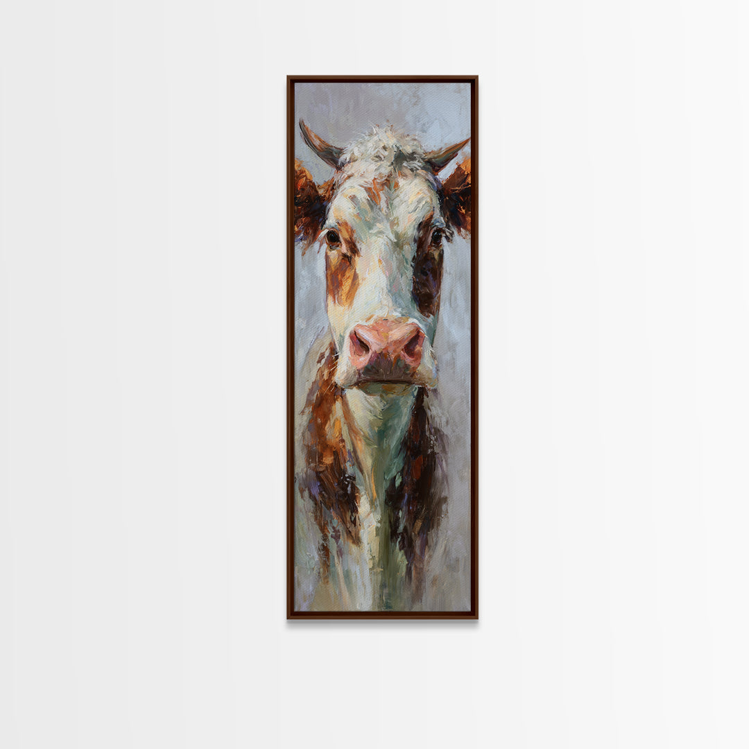 Gentle Cow Portrait Framed Canvas Print, Animal Art, Art, Living Room Decor, Fine Art, Creature, Original Art, Nursery Wall Art, ANI-1x3-19