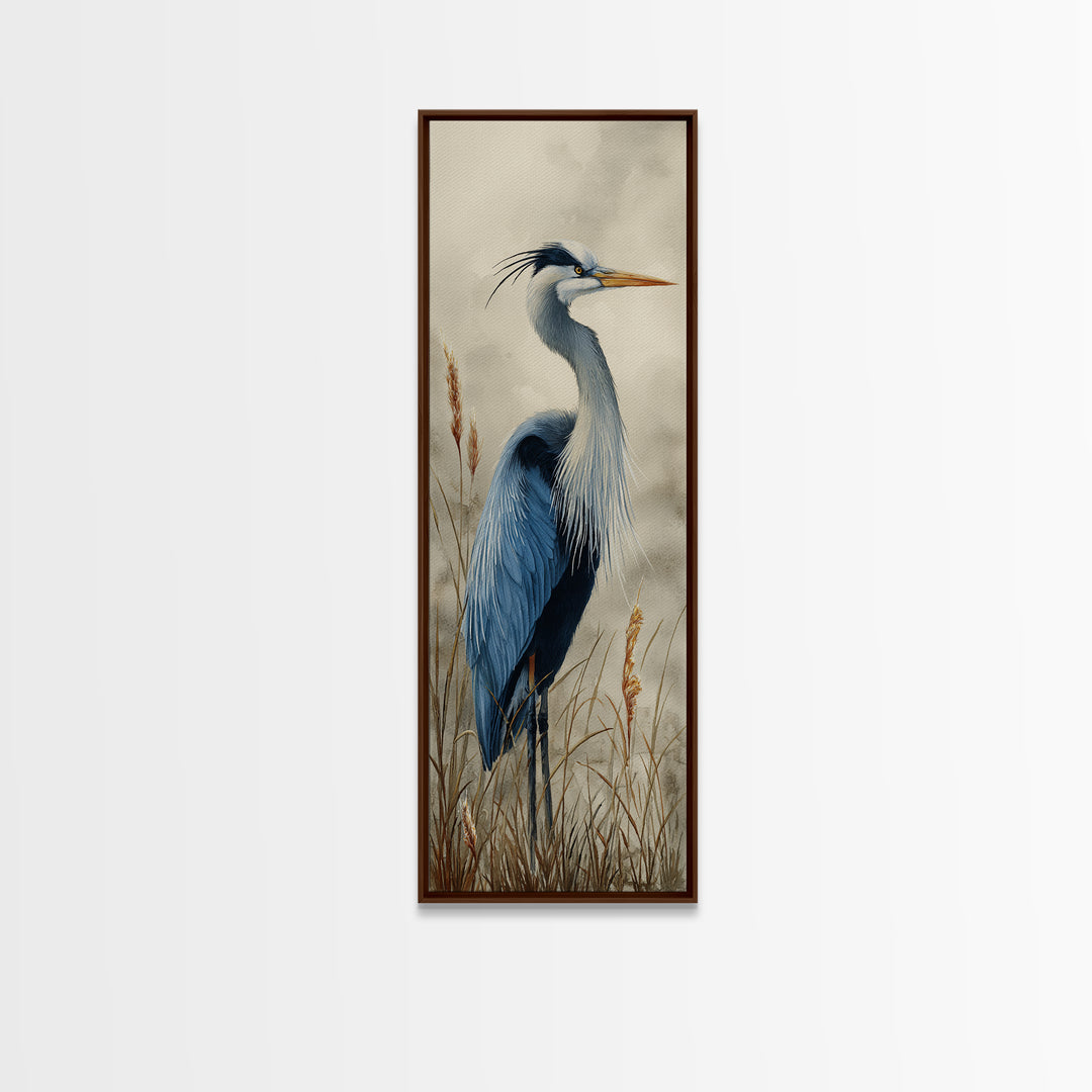 Blue Heron Standing Canvas Print, Animal Art, Wall Decor, Living Room Decor, Fine Art, Creature, Nursery Wall Art, ANI-1x3-23
