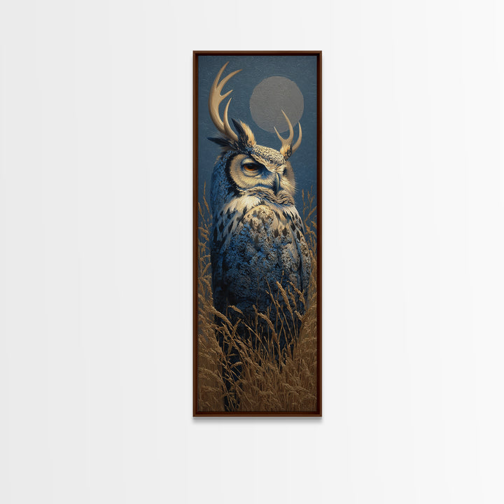 Owl with Moonlit Feathers and Celestial Accents Canvas Print, Animal Art, Decor, Living Room Decor, Oil Painting, Creature, ANI-1x3-27