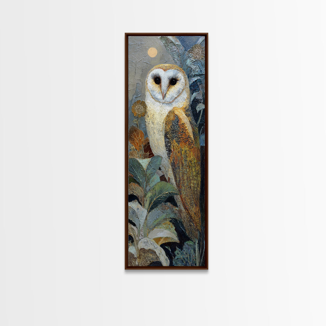 Owl with Moonlit Feathers and Celestial Accents Canvas Print, Animal Art, Minimalist Decor, Living Room Decor, Creature, ANI-1x3-3