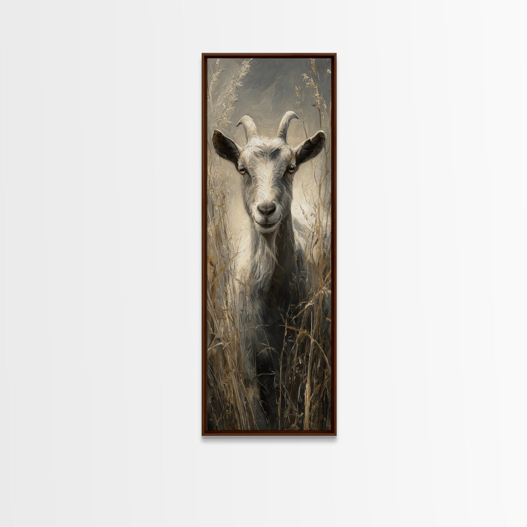 Goat Portrait with Rustic Folk Art Personality Canvas Print, Animal Art, Oil Painting, Living Room Decor, Fine Art, Creature, ANI-1x3-33