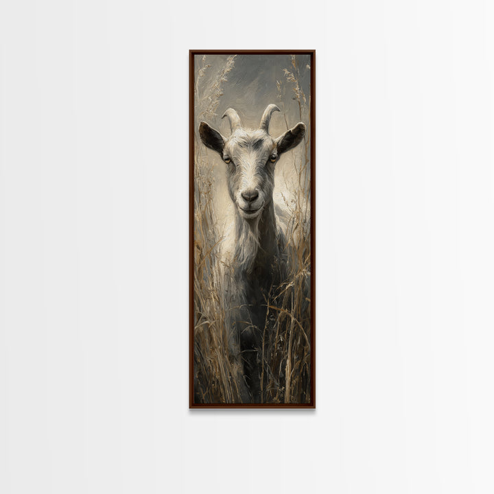 Goat Portrait with Rustic Folk Art Personality Canvas Print, Animal Art, Oil Painting, Living Room Decor, Fine Art, Creature, ANI-1x3-33