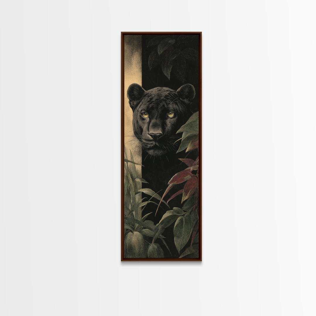 Dramatic Black Panther Emerging from Deep Jungle Canvas Print, Animal Art, Safari Nursery Decor, Living Room Decor, Creature, ANI-1x3-42